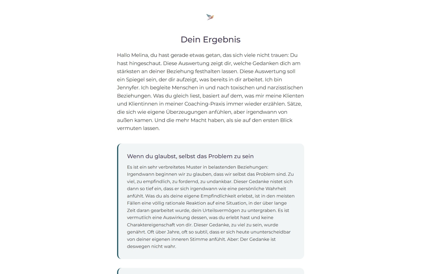 Beispiel der persönlichen Auswertung